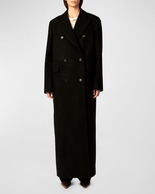 Ren Wool Double-Breasted Long Overcoat