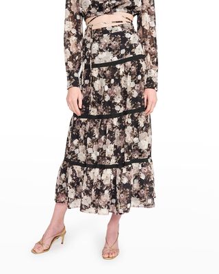 Rena Floral Chiffon Tiered Midi Skirt