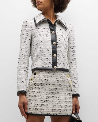 Renae Cropped Tweed Jacket with Vegan Leather Binding