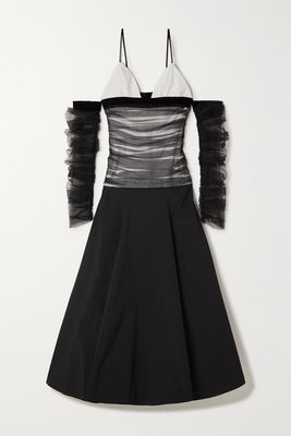 Renaissance Renaissance - Cold-shoulder Tulle-trimmed Cotton-poplin Maxi Dress - Black