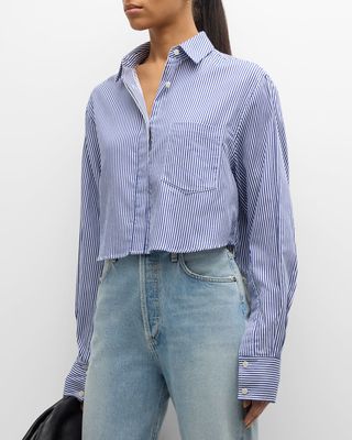 Renata Cropped Cotton Stripe Button-Front Shirt