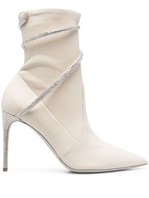 Rene Caovilla Cleo 100mm crystal-embellished pointed boots - Neutrals