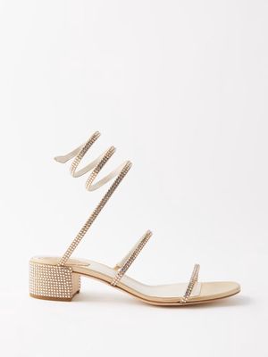 Rene Caovilla - Cleo 40 Crystal-studded Satin Block-heel Sandals - Womens - Gold