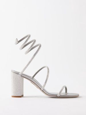 Rene Caovilla - Cleo 80 Crystal-embellished Satin Sandals - Womens - Silver