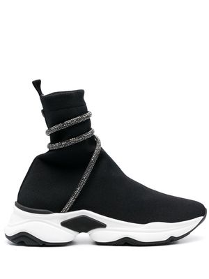 Rene Caovilla glitter-wrap sock-ankle sneakers - Black