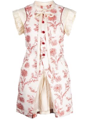 Renli Su floral-embossed mini dress - White