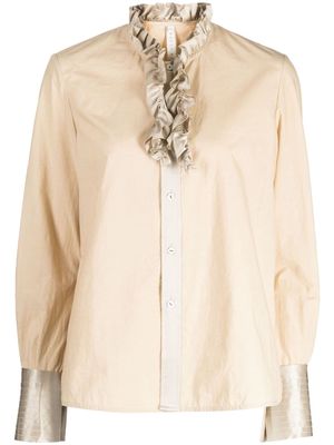 Renli Su Mae ruffle-collar cotton shirt - Neutrals