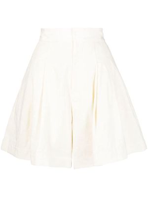 Renli Su pleated-detail jacquard shorts - White