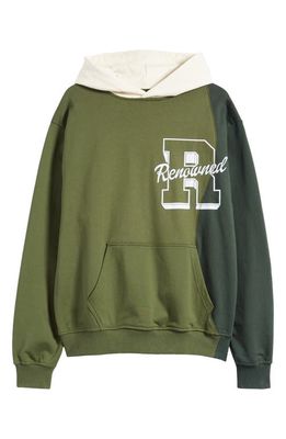 Renowned Collegiate Colorblock Cotton Graphic Hoodie in Green