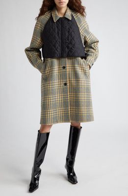 RENTRAYAGE Heath Gled Plaid Coat with Removable Quilted Vest in Yellow Plaid