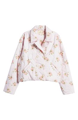 RENTRAYAGE Melba Floral Quilted Bomber Jacket in Quilted Rose Poly