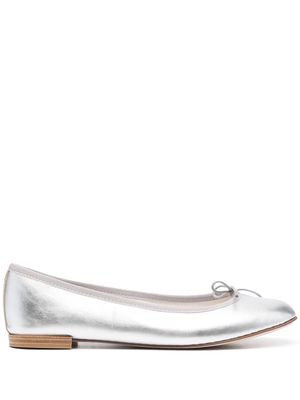 Repetto metallic bow-detail ballerina shoes - Silver