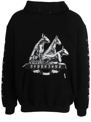 Represent graphic-print rib-trimmed hoodie - Black