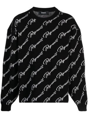 Represent intarsia-knit logo jumper - Black