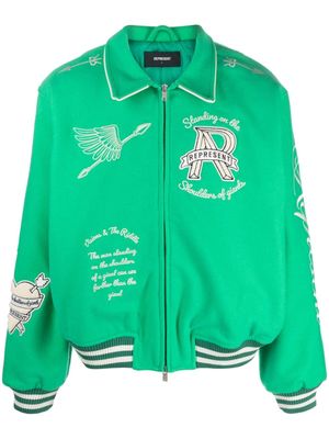 Represent motif-embroidered wool-blend bomber jacket - Green