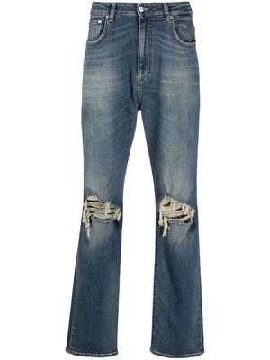Represent straight-leg ripped-detail jeans - Blue