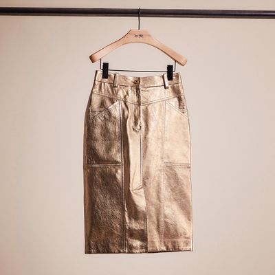 Restored Metallic Leather Midi Skirt