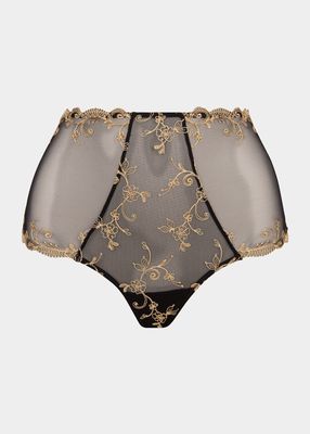 Retro Floral-Embroidered High-Rise Briefs