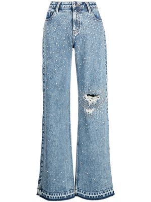 Retrofete Bronte crystal-embellished flared jeans - Blue