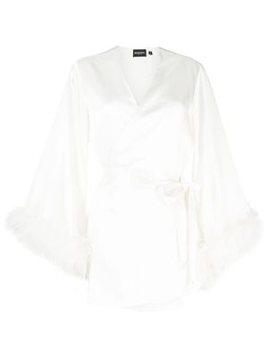 Retrofete Eva feather-trim wrap dress - White