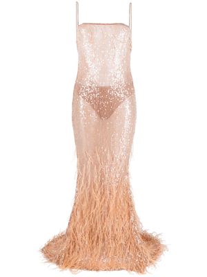 Retrofete feather- embellished gown - Neutrals