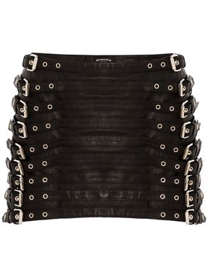Retrofete Ivory buckled leather miniskirt - Black