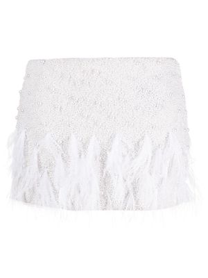 Retrofete pearl-embellished feather skirt - White
