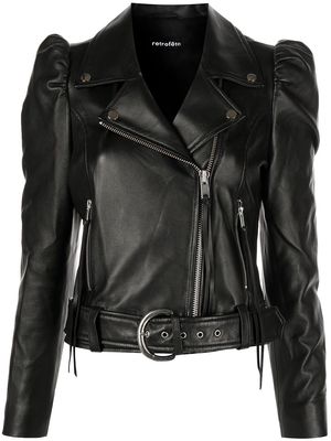 Retrofete Tai puff-sleeves biker jacket - Black