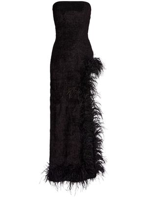 Retrofete ula feather-trim strapless gown - Black