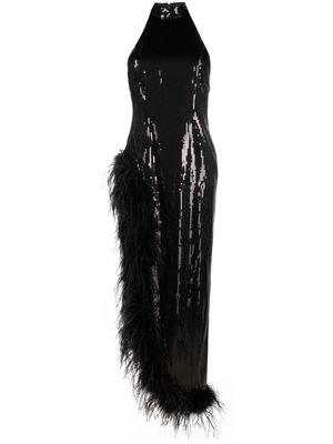 Retrofete Vixen feather-trim sequinned dress - Black