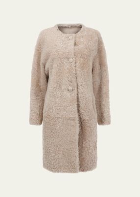 Reversible Belted Shearling Overcoat