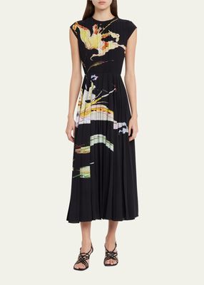 Reversible Floral Print Pleated Midi Dress
