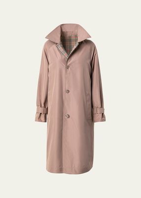 Reversible Wool Check Trench Coat with Silk Taffeta Lining