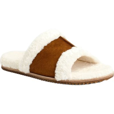 Revitalign Clara Orthotic Faux Fur Lined Slide Slipper in Saddle