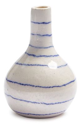 REX DESIGN Handmade Striped Stoneware Vase in Medium Blue Stripe