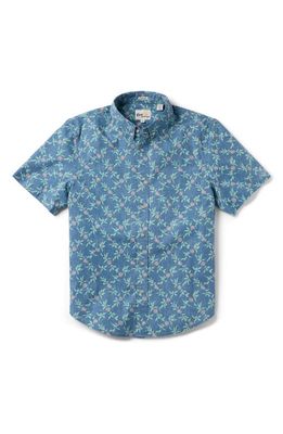 Reyn Spooner Diamond Lily Tailored Fit Short Sleeve Button-Down Shirt in Captains Blue
