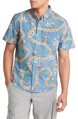 Reyn Spooner Hula Lei Tailored Short Sleeve Button-Down Shirt in Captains Blue