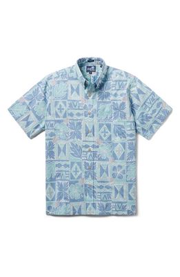 Reyn Spooner Kapa Story Classic Fit Short Sleeve Button-Down Shirt in Nile Blue
