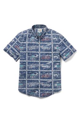 Reyn Spooner Lifeguards Tailored Fit Print Short Sleeve Button-Down Shirt in Navy