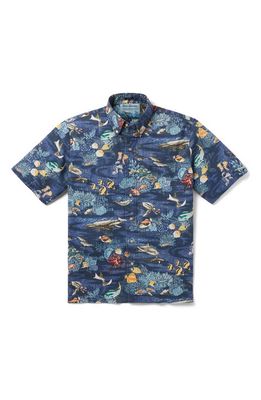 Reyn Spooner Men's Classic Fit NOAA 50th Anniversary Undersea Print Short Sleeve Button-Down Shirt in Dress Blues