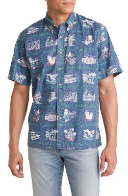 Reyn Spooner Reyns Aloha State Classic Short Sleeve Button-Down Shirt in Dress Blues