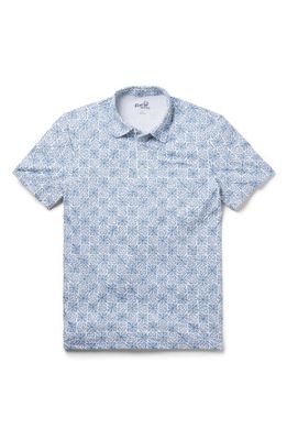 Reyn Spooner Tapa Biscus Print Classic Fit Performance Polo in Blue/White
