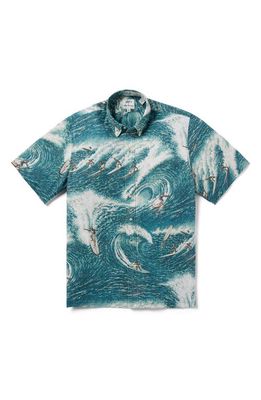 Reyn Spooner x Eddy Y Big Wave Short Sleeve Button-Down Shirt in Deep Ocean