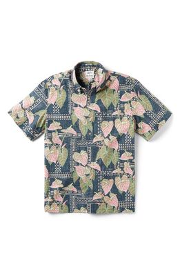 Reyn Spooner x Eddy Y Classic Fit Tapa Anthurium Print Short Sleeve Button-Down Shirt in Blue 