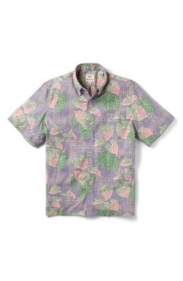 Reyn Spooner x Eddy Y Classic Fit Tapa Anthurium Print Short Sleeve Button-Down Shirt in Purple