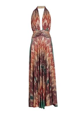 Reyna Sequined Chevron Halter Maxi Dress