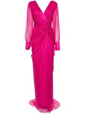 Rhea Costa asymmetric ruched silk gown - Pink