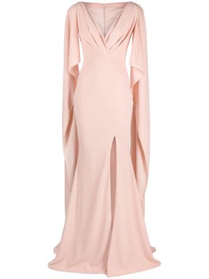 Rhea Costa cape-design V-neck gown - Pink