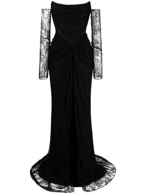 Rhea Costa Kala floral-lace long dress - Black