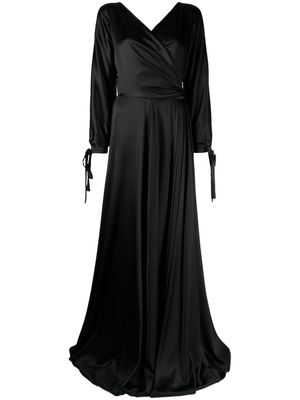 Rhea Costa long-sleeve flared silk dress - Black